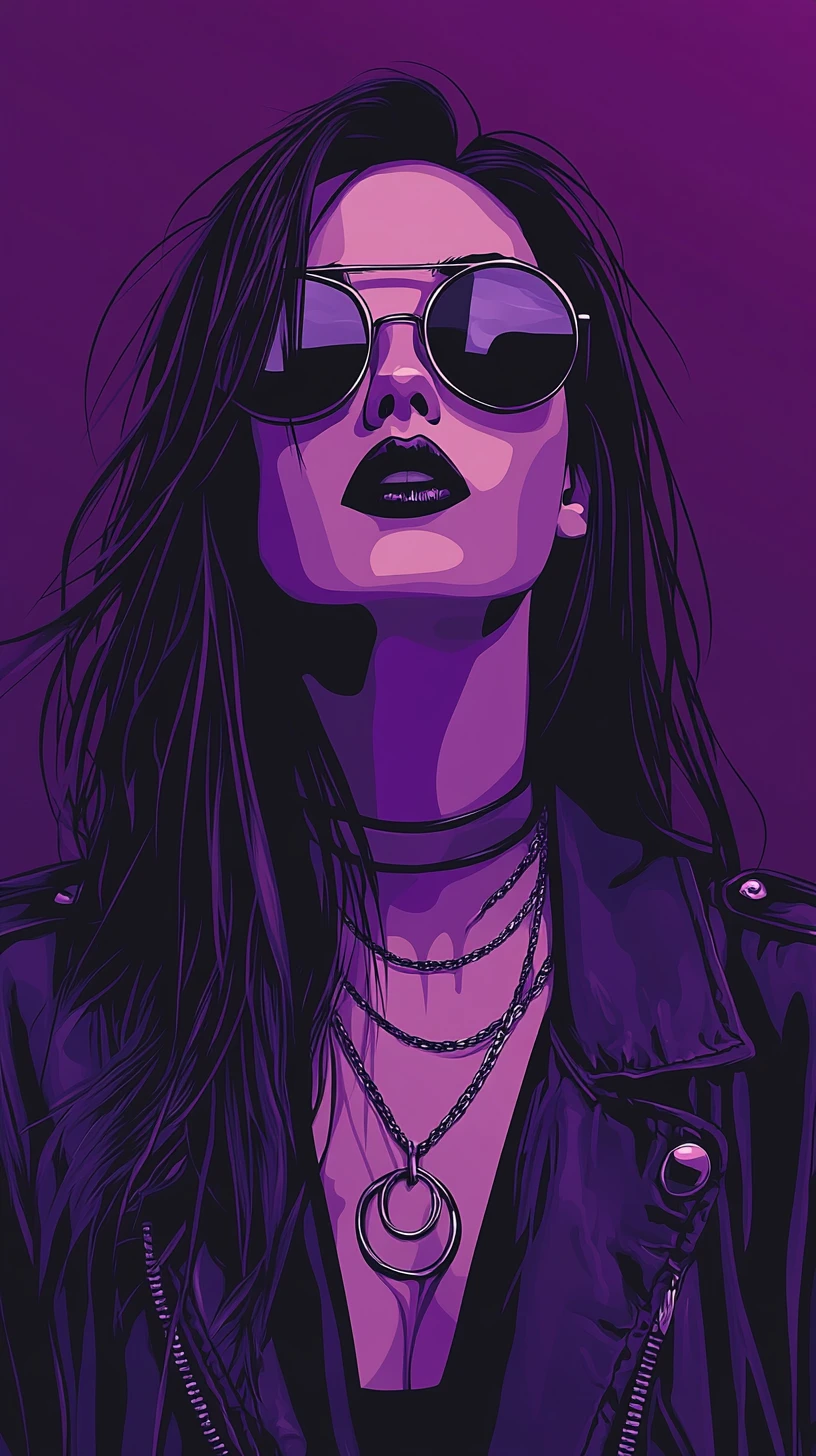 Cool fashion woman in sunglasses on deep purple background