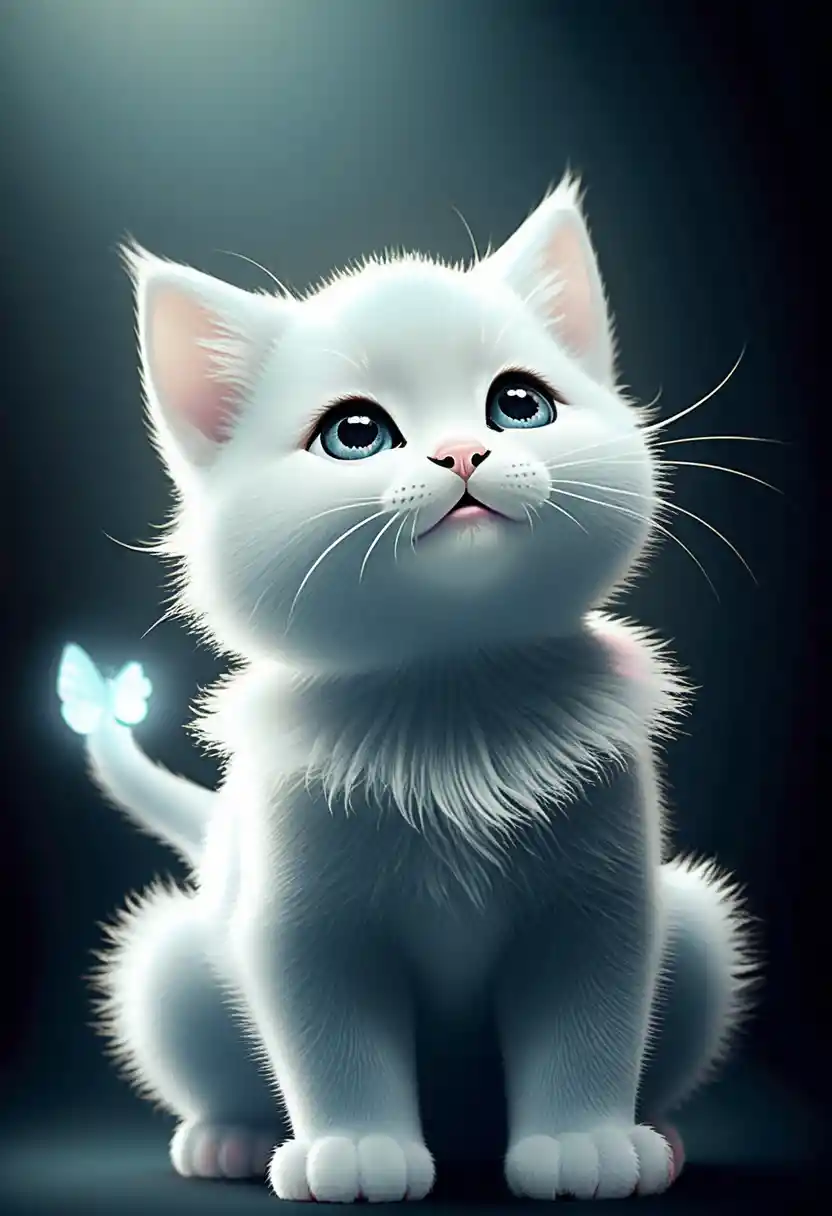 Cute fluffy black kitten with tiny blue fairy