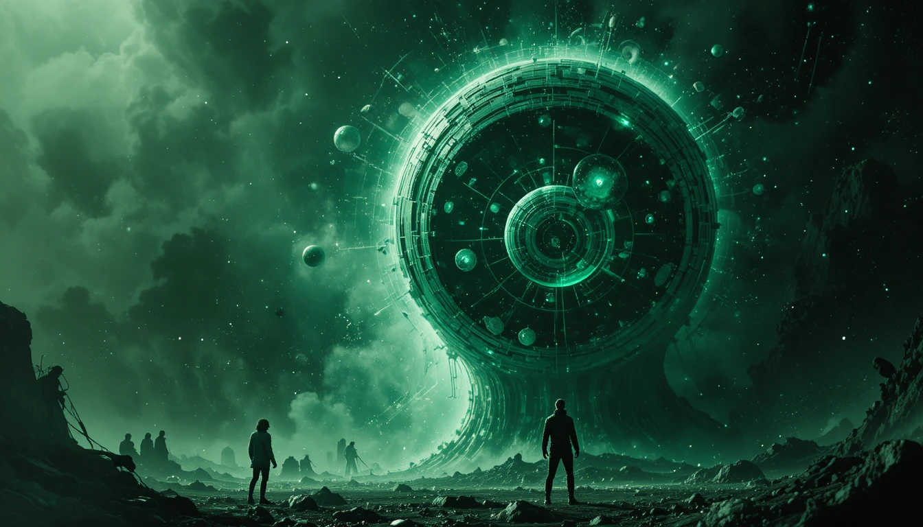 Green cosmic sphere of absolute evil drifting through space