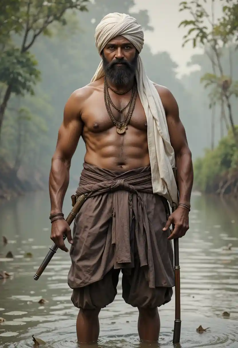 Indian warrior with blades in the Sundarbans jungle