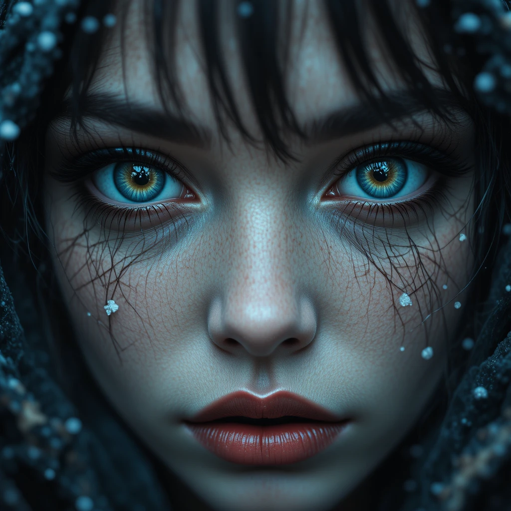Surreal close up of piercing eyes in dark fantasy