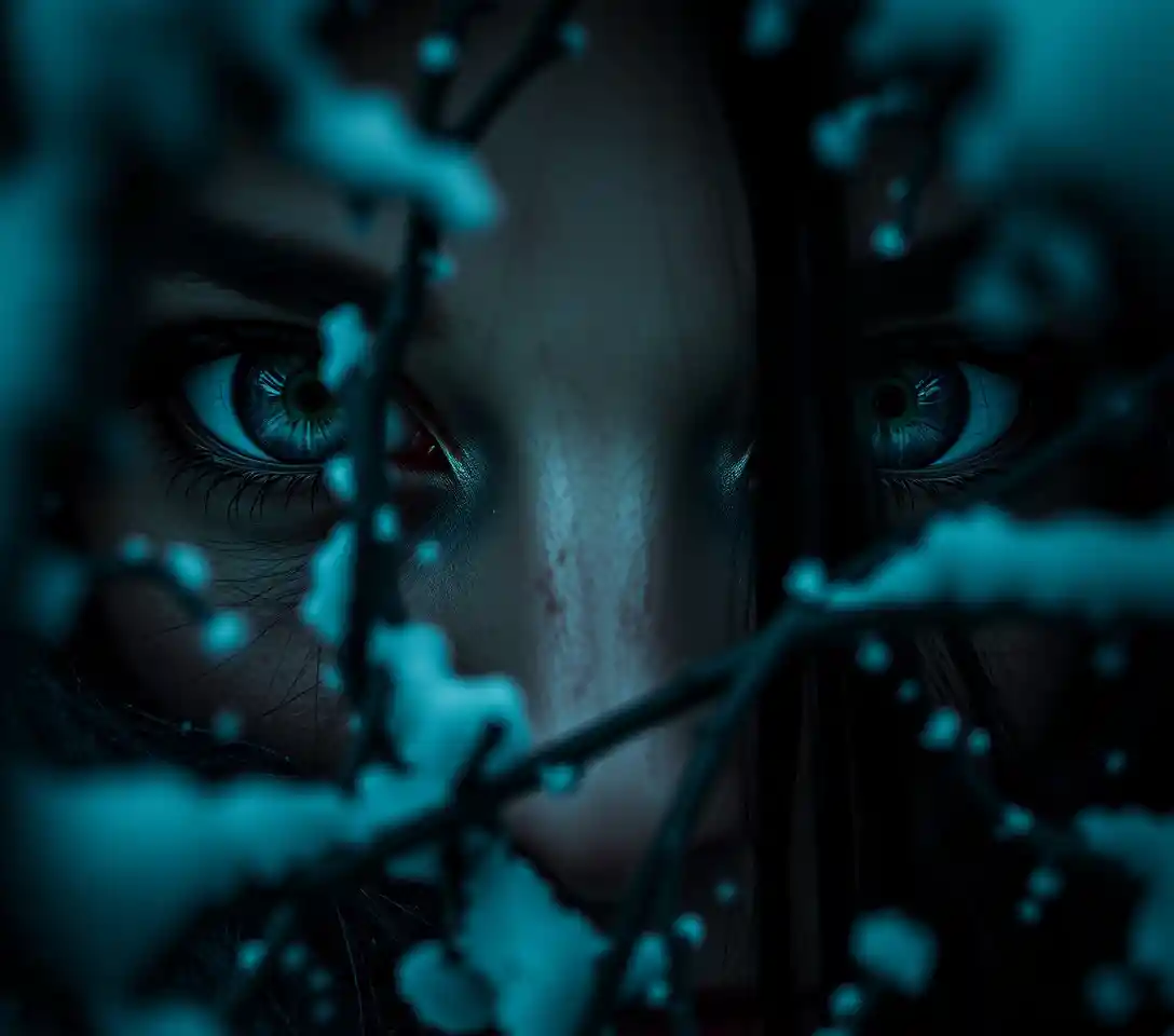 Extreme close up of piercing eyes in dark surreal fantasy