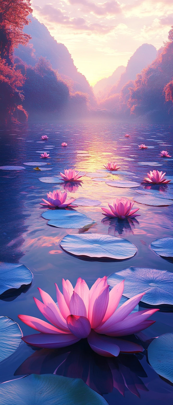Cheerful surreal landscape with artistic bright pastel colors