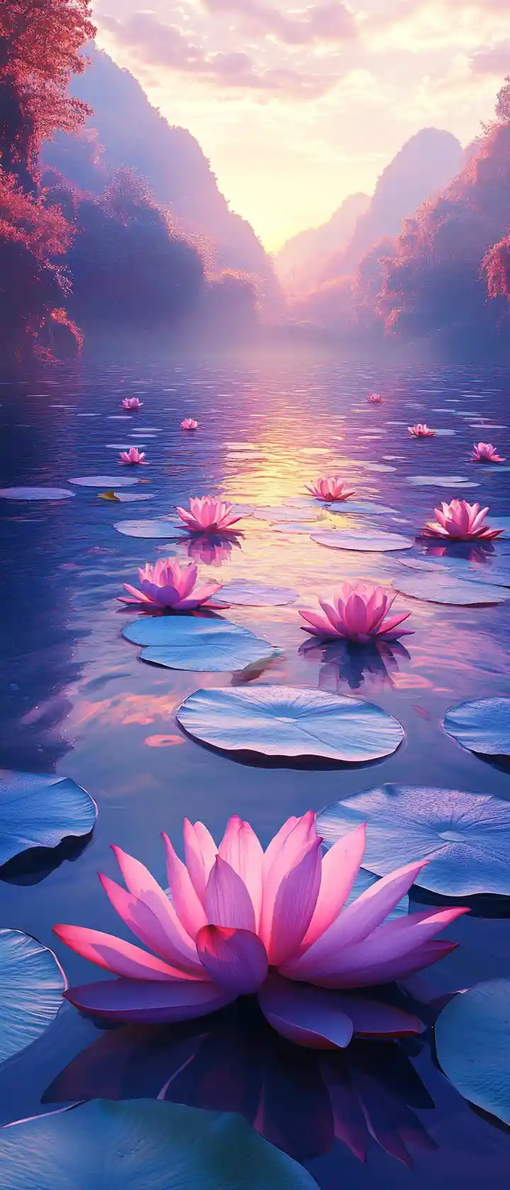 Cheerful surreal landscape with artistic bright pastel colors