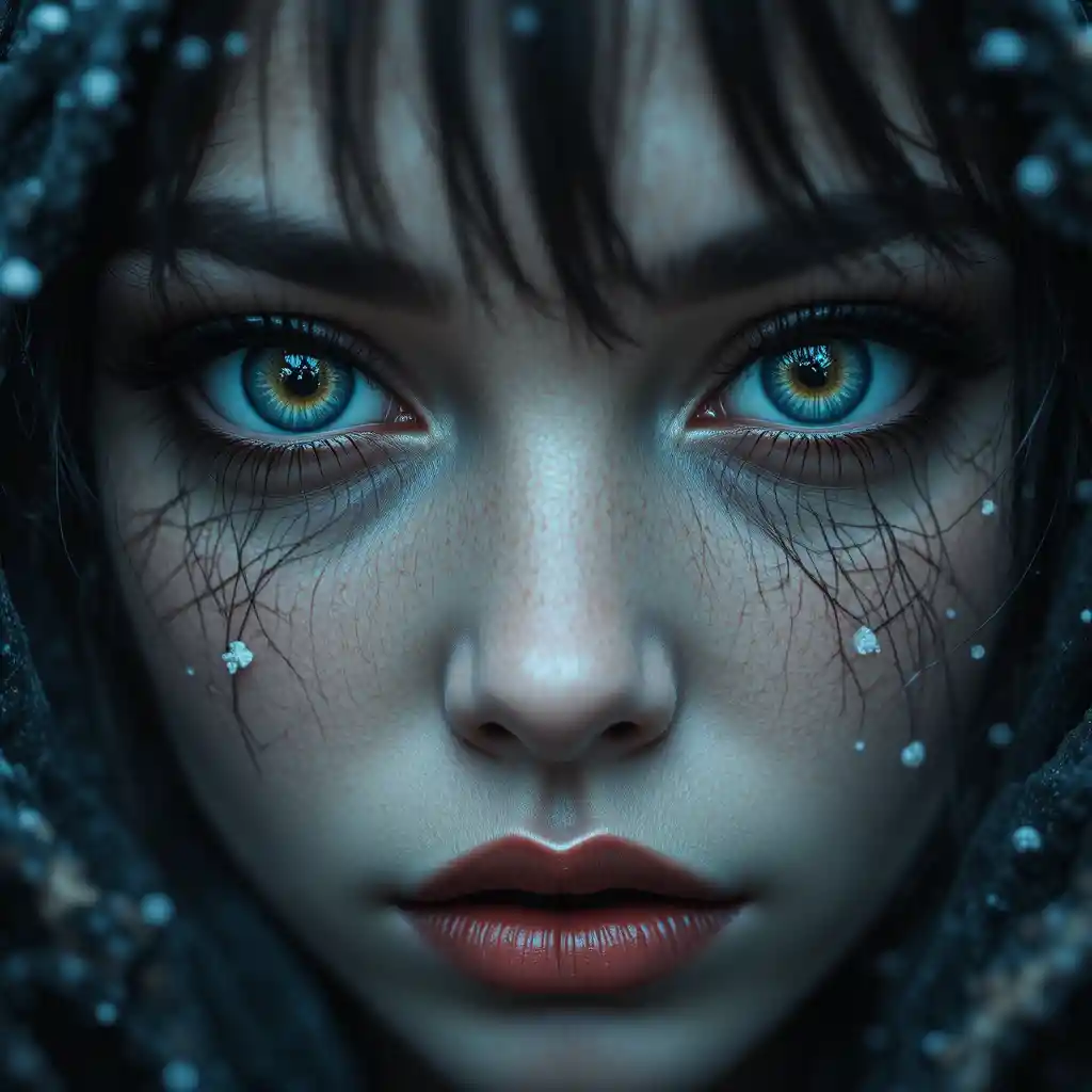 Surreal close up of piercing eyes in dark fantasy