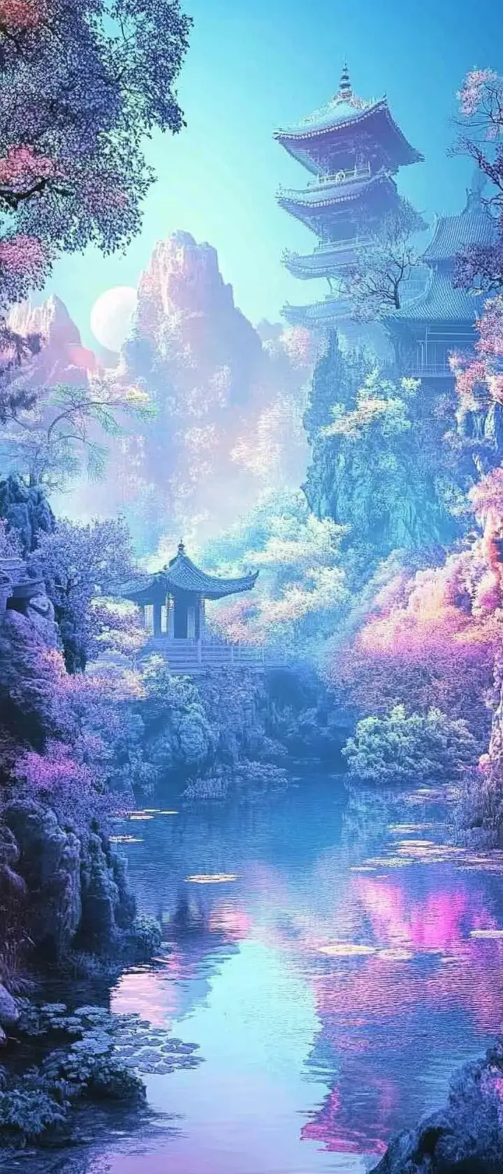 明るく陽気で禅の雰囲気あふれるシュールなパステル風景
