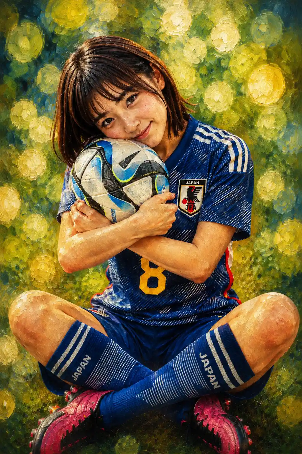 Oil painted portrait girl with soft abstract bokeh background