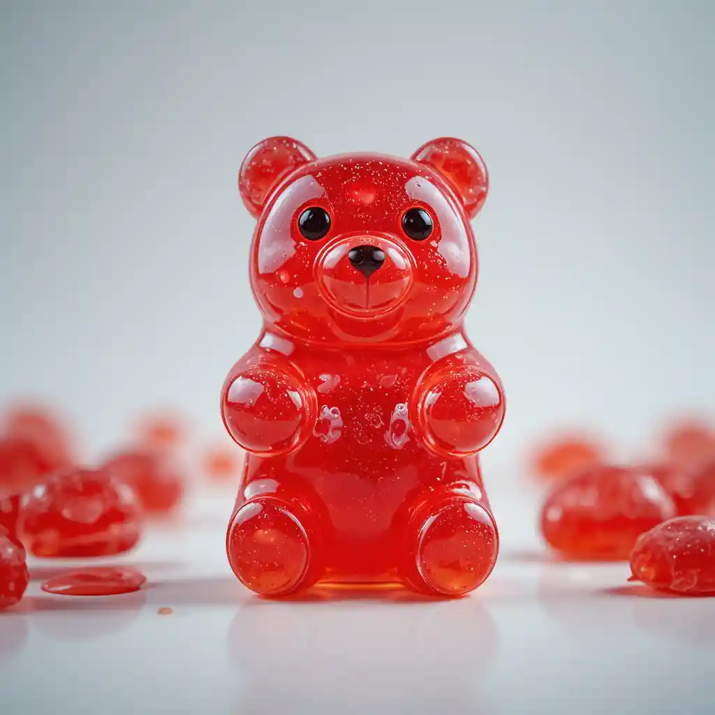 Red gummy bear candy holding a smaller jelly twin