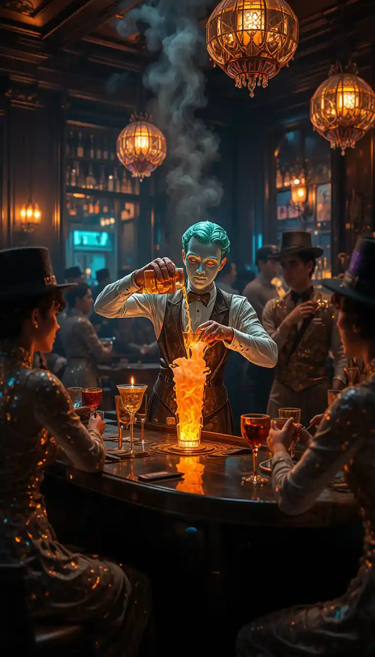 Surreal Glass Patrons In A Secret 1920s Speakeasy Bar