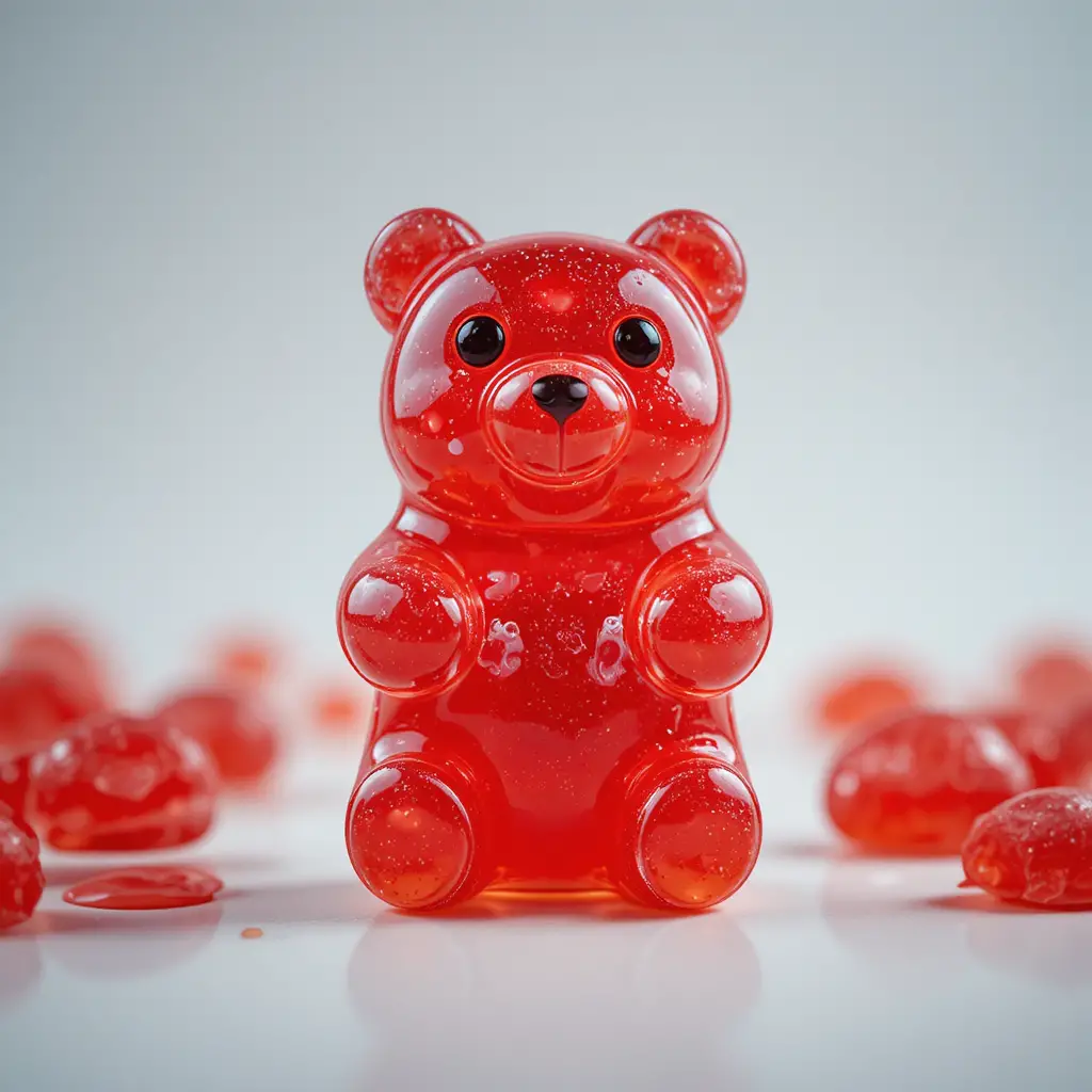 Caramella orsetto gommoso rosso che tiene in braccio un piccolo gemello di gelatina
