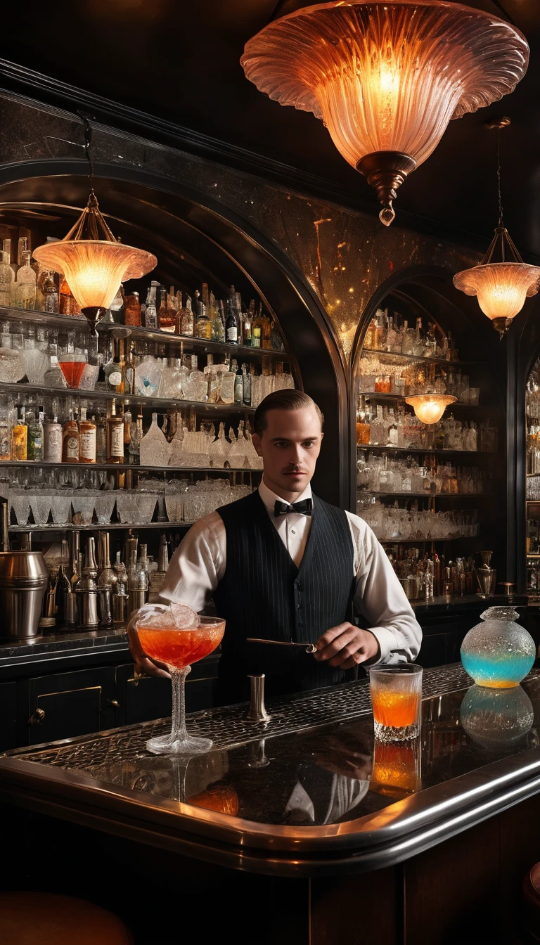 Surreal Glass Patrons In A Smoky 1920s Speakeasy Bar
