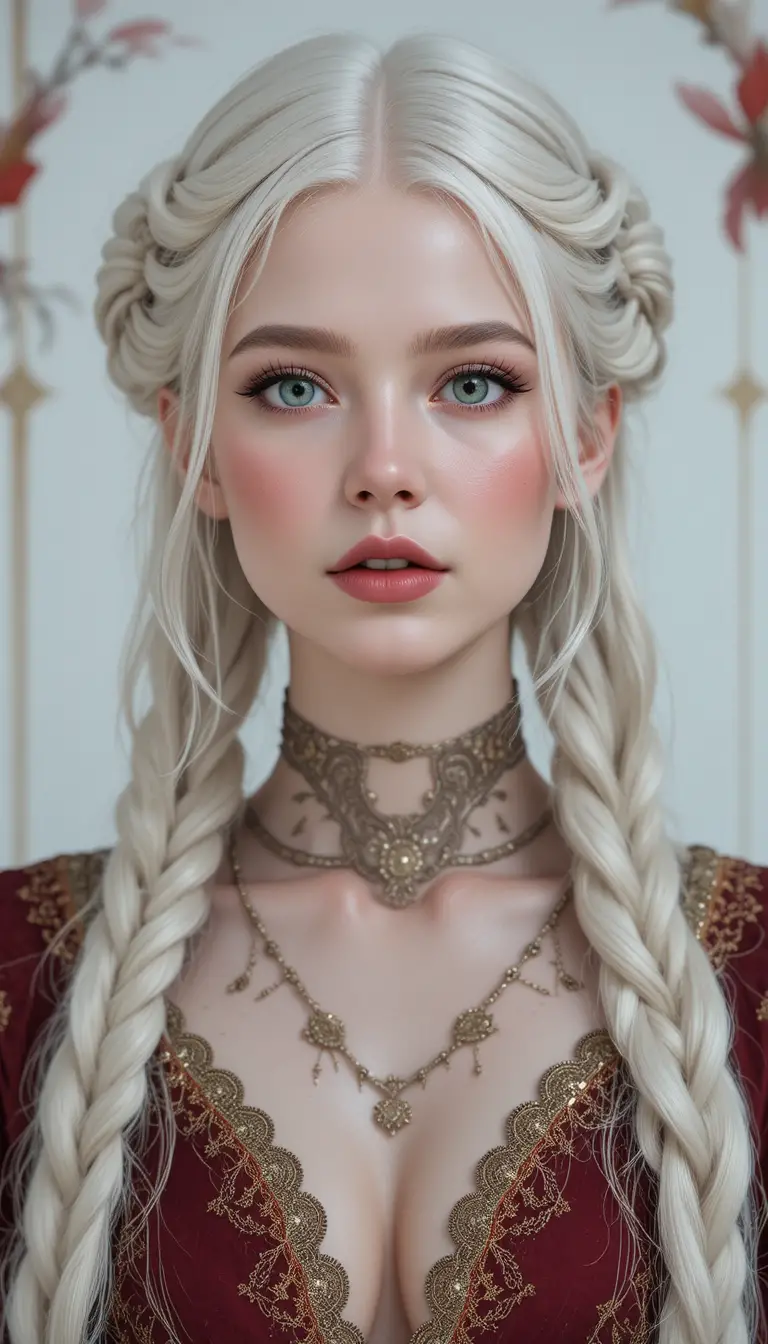 鉑金雙辮女子的奇幻風人像