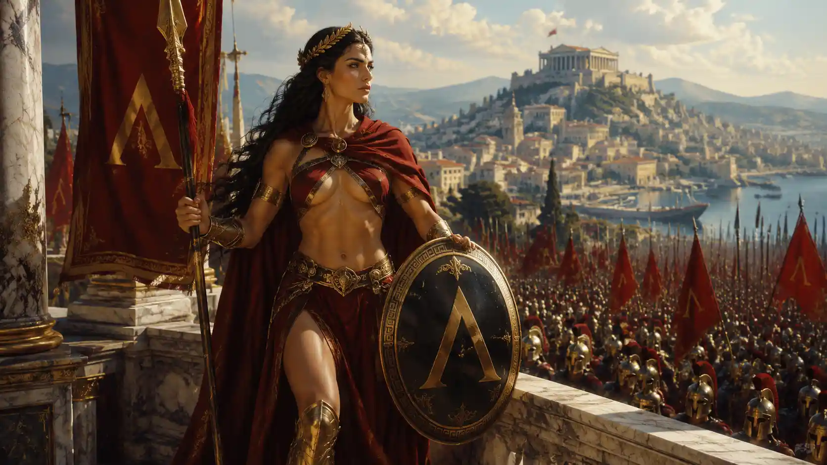 Spartan queen warrior woman with spear and shield