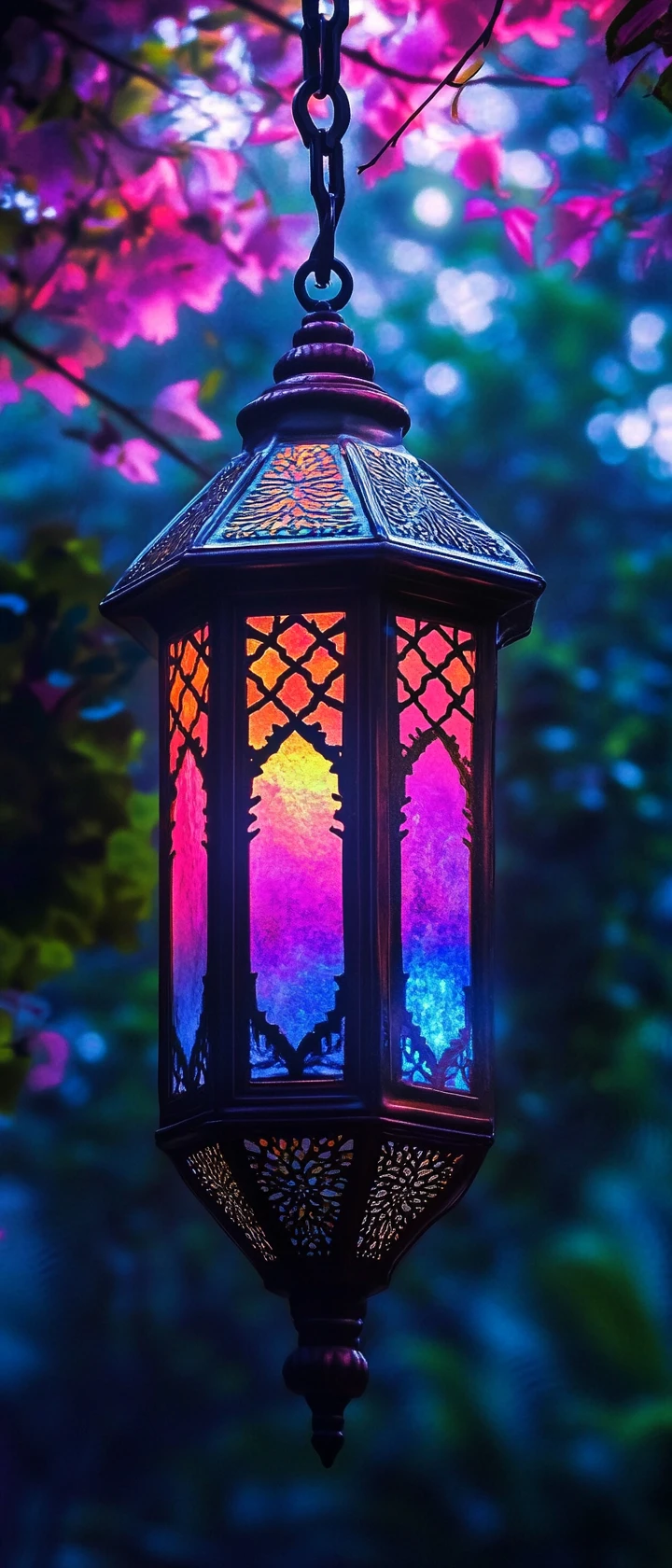 Mystical glowing lantern with rich deep vivid colors