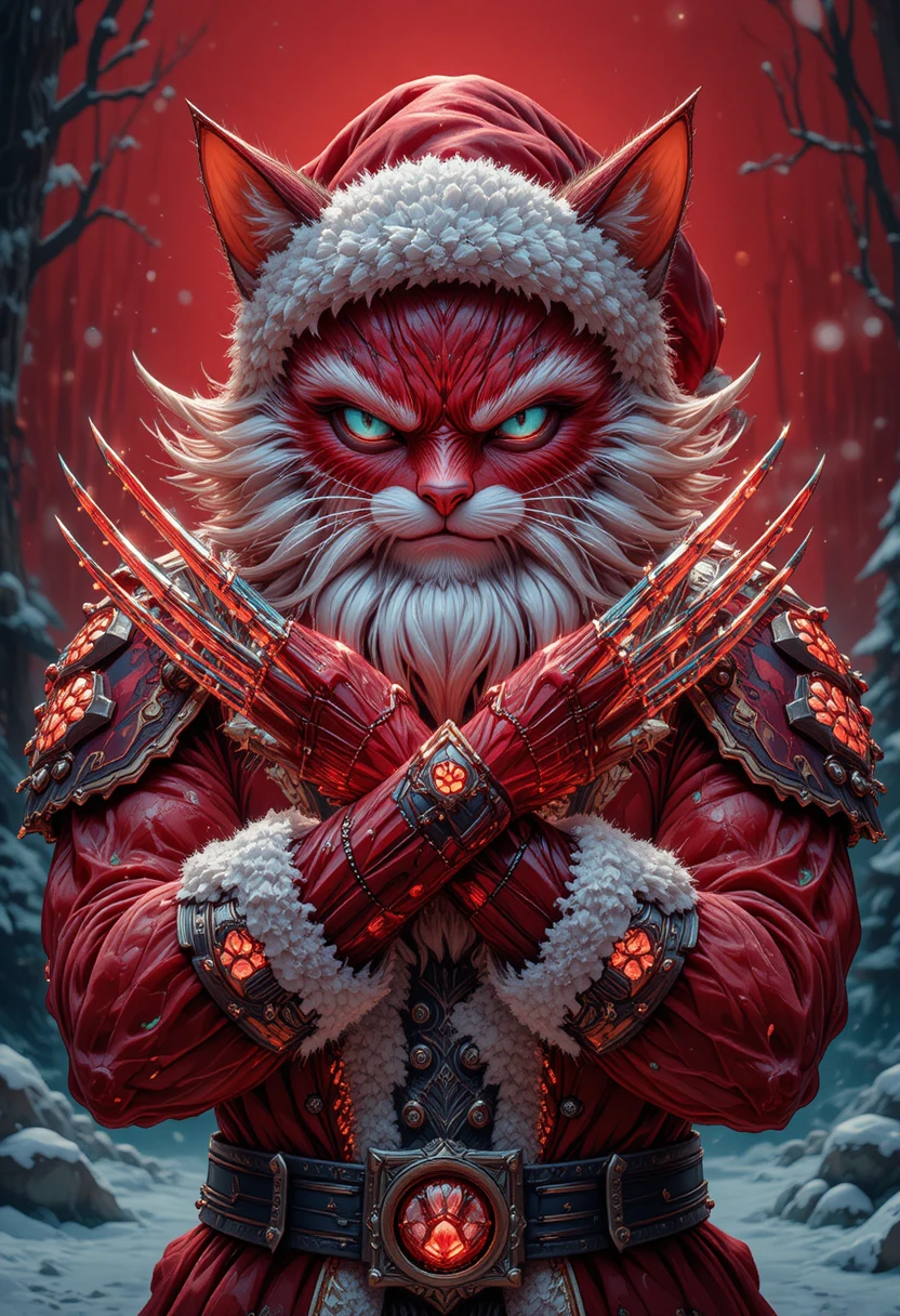 Crystal tabby cat warrior with crossed rune claws