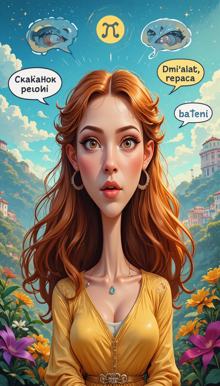 Colorful cartoon leo girl horoscope caricature with jokes
