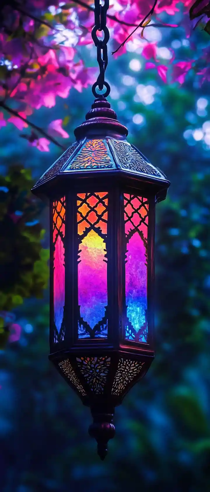 Mystical glowing lantern with rich deep vivid colors