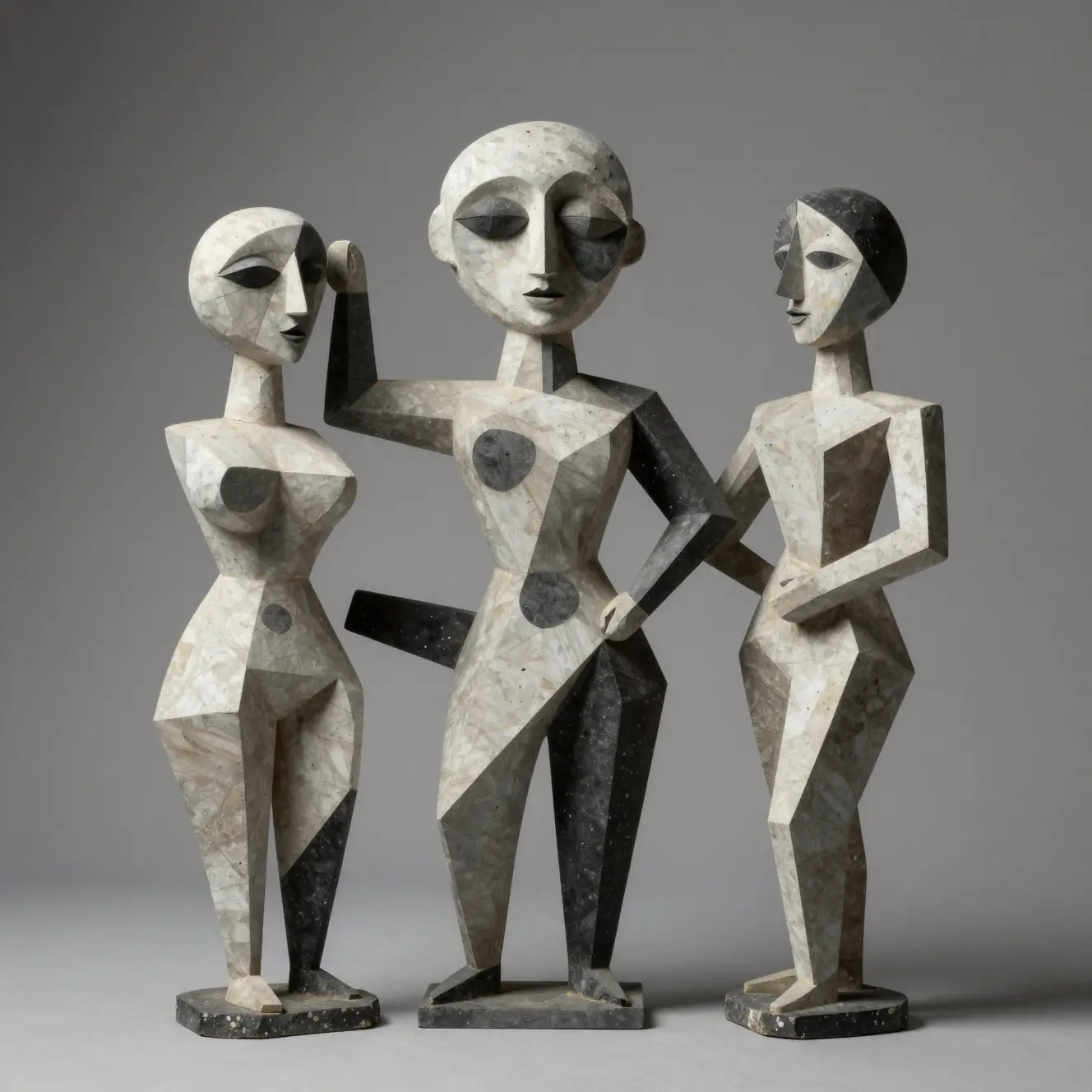 Sculture astratte surreali in uno stile cubista moderno