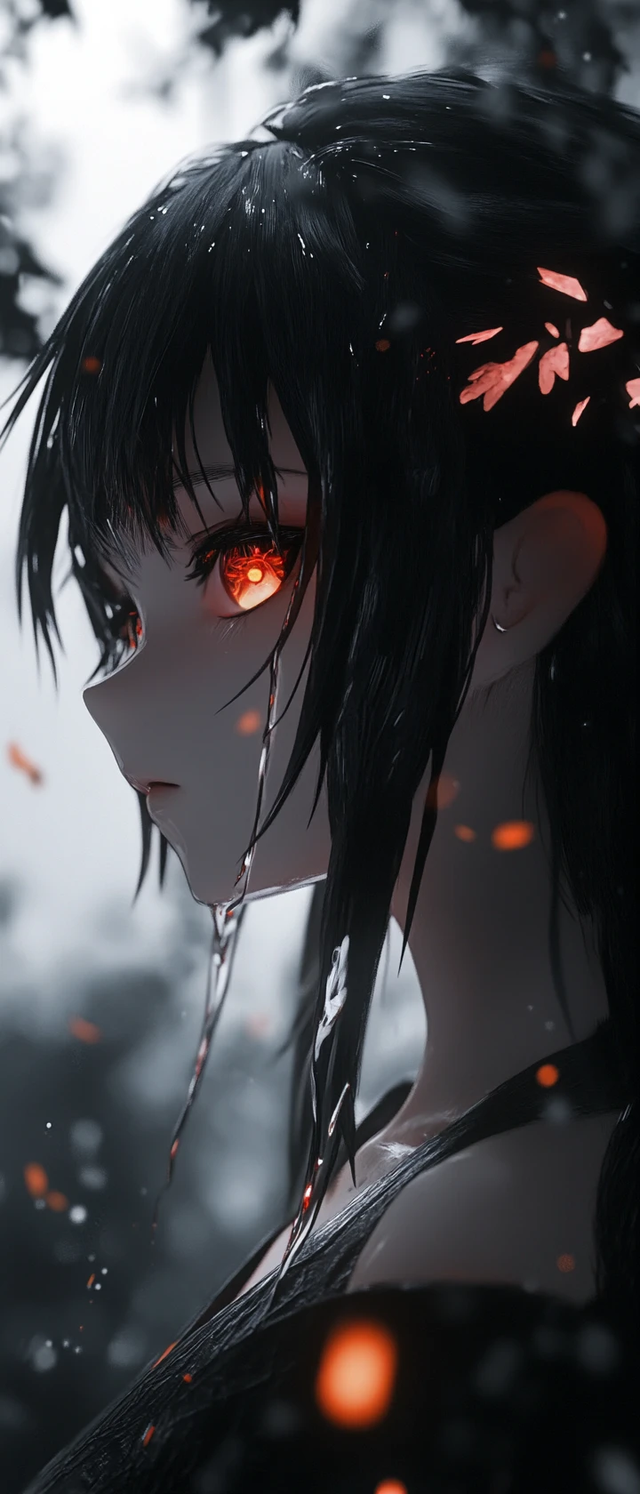 異世界のように光る瞳をした悲しげな3Dアニメ少女