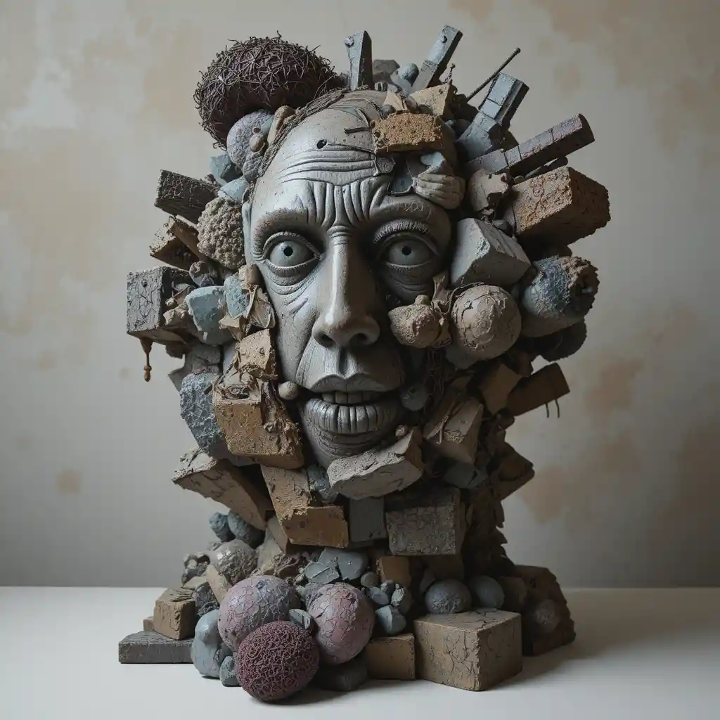 Surreal abstract sculptures rendered in bold cubist inspired forms