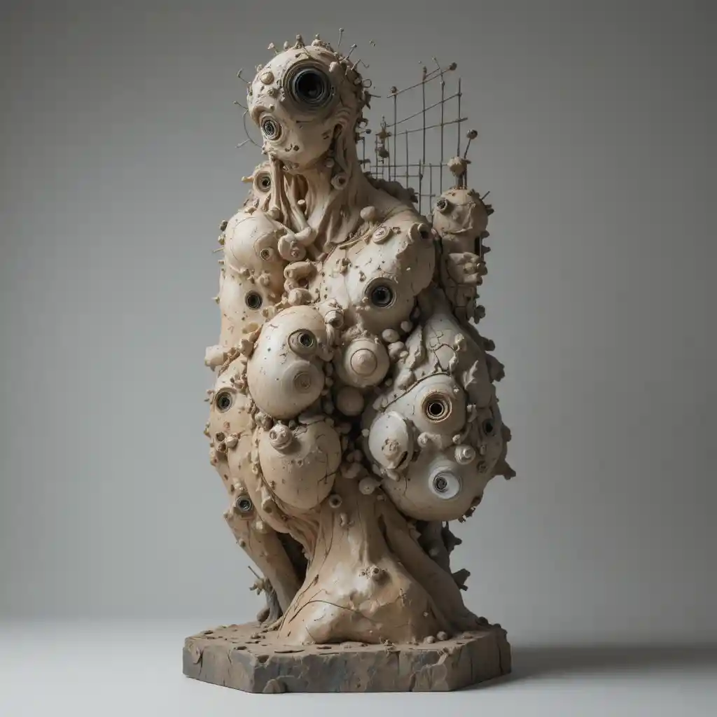 Surreal abstract sculptures rendered in a cubist inspired style