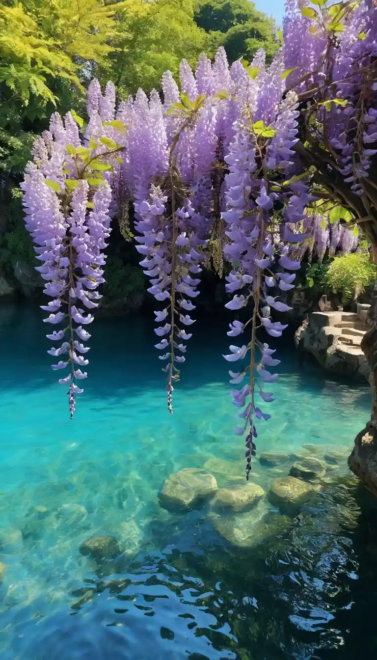 Colorful birds above clear blue water on sunny day