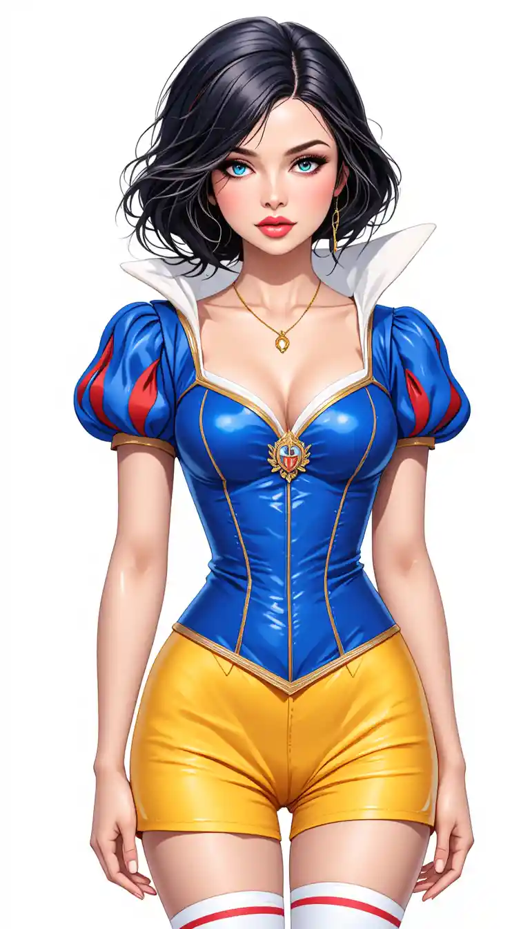 Modern Snow White inspired woman in vibrant outfit