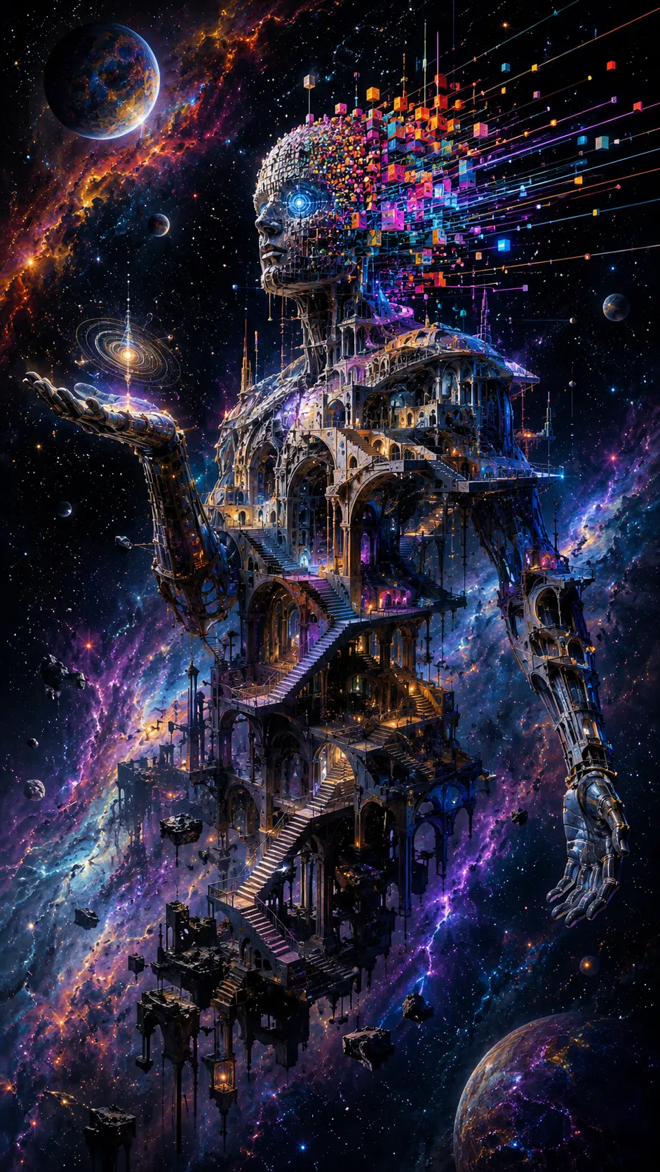 Surreal cosmic navigator formed from architecture in deep space