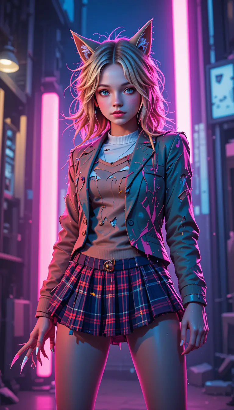 Fierce anime girl in a forward leaning battle stance