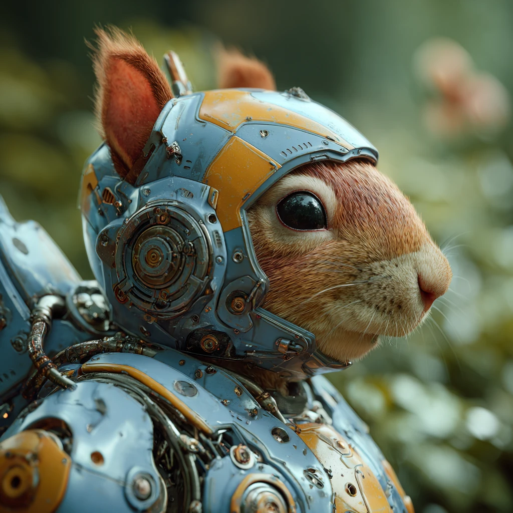 Squirrel In Futuristic Mech Suit Rendered In Soft Pastel Tones