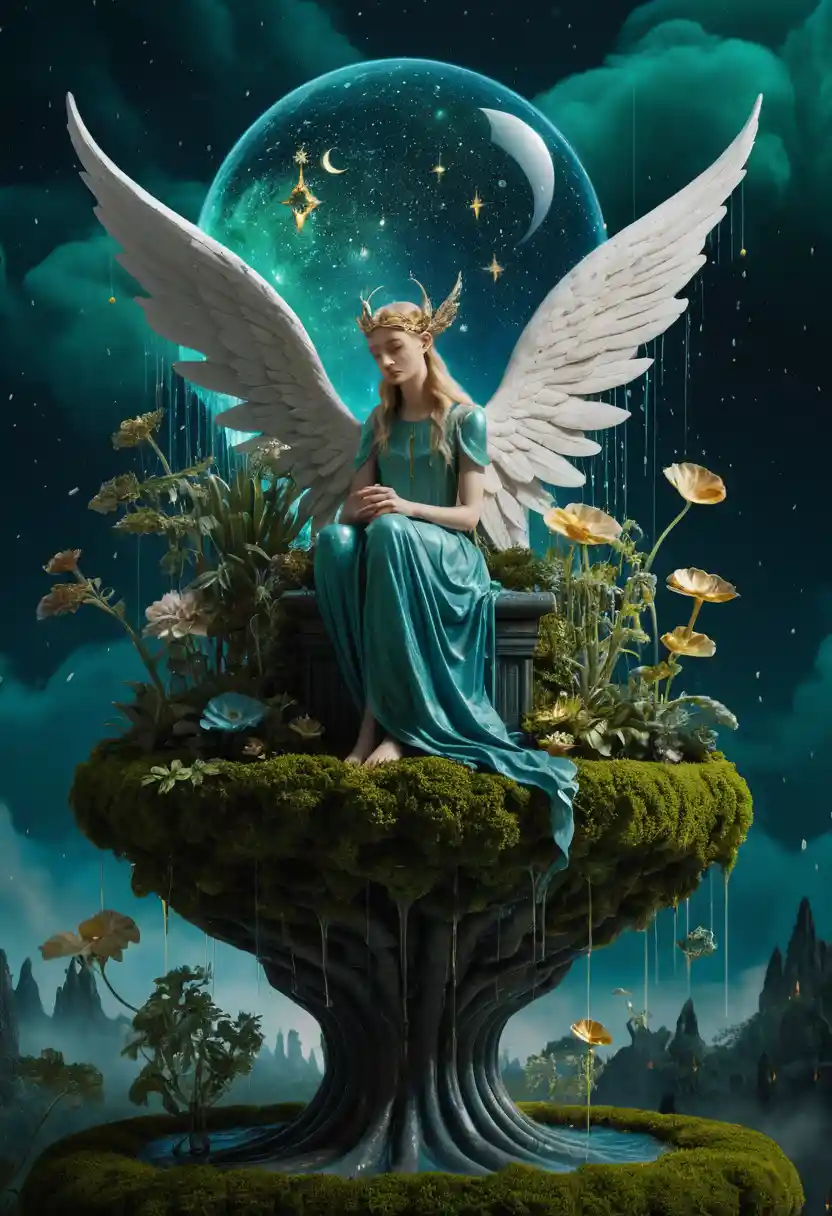 Elven angel planter resting on a cloud above the rain