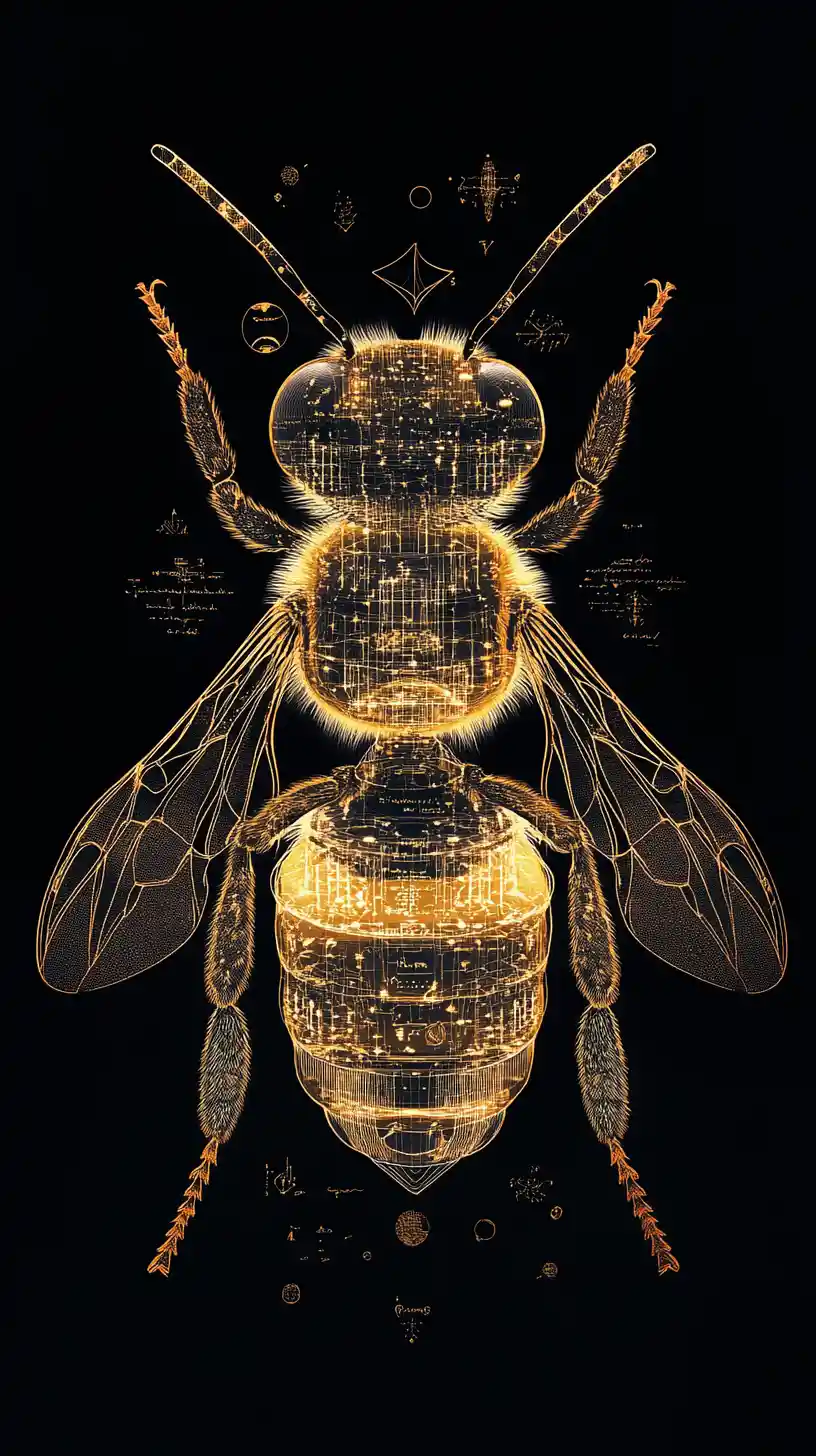 Abeille Surréaliste Contenant une Civilisation en Rayons de Miel Miroir