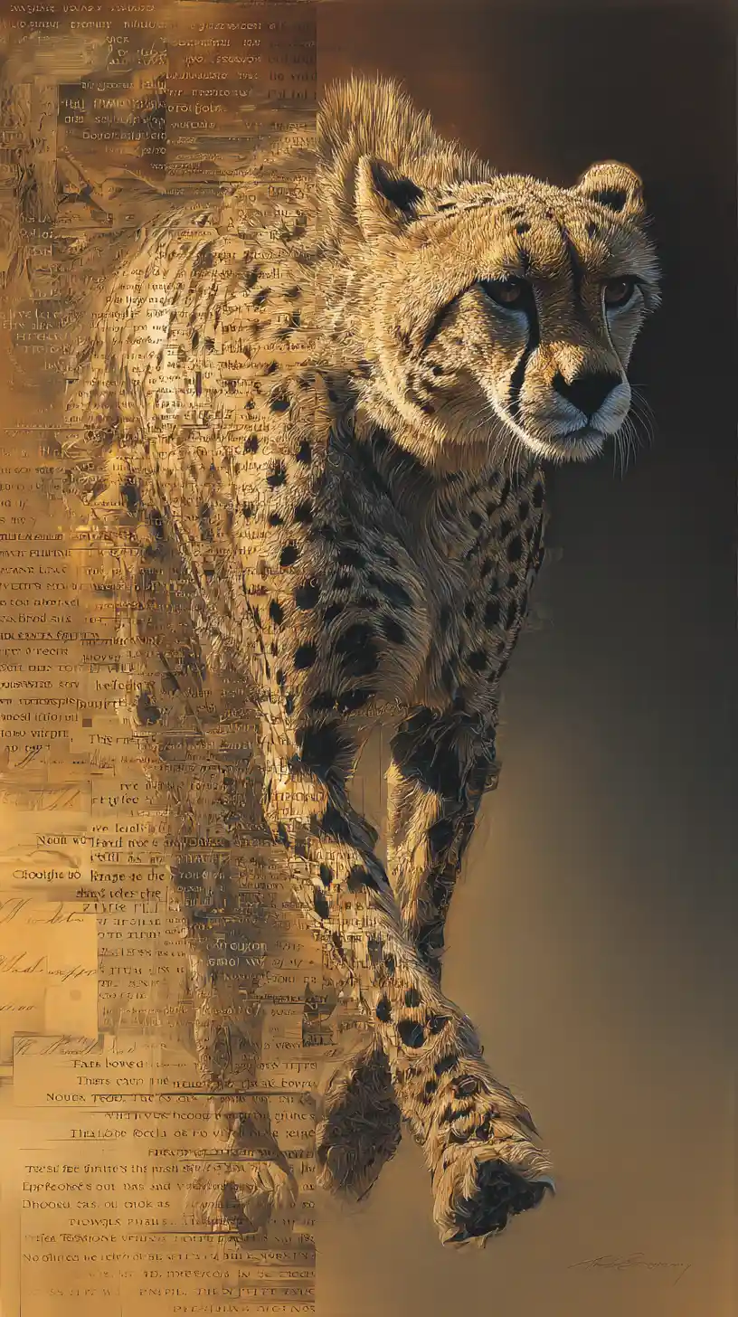 Cheetah In Motion Blending Into Glowing Abstract Knowledge
