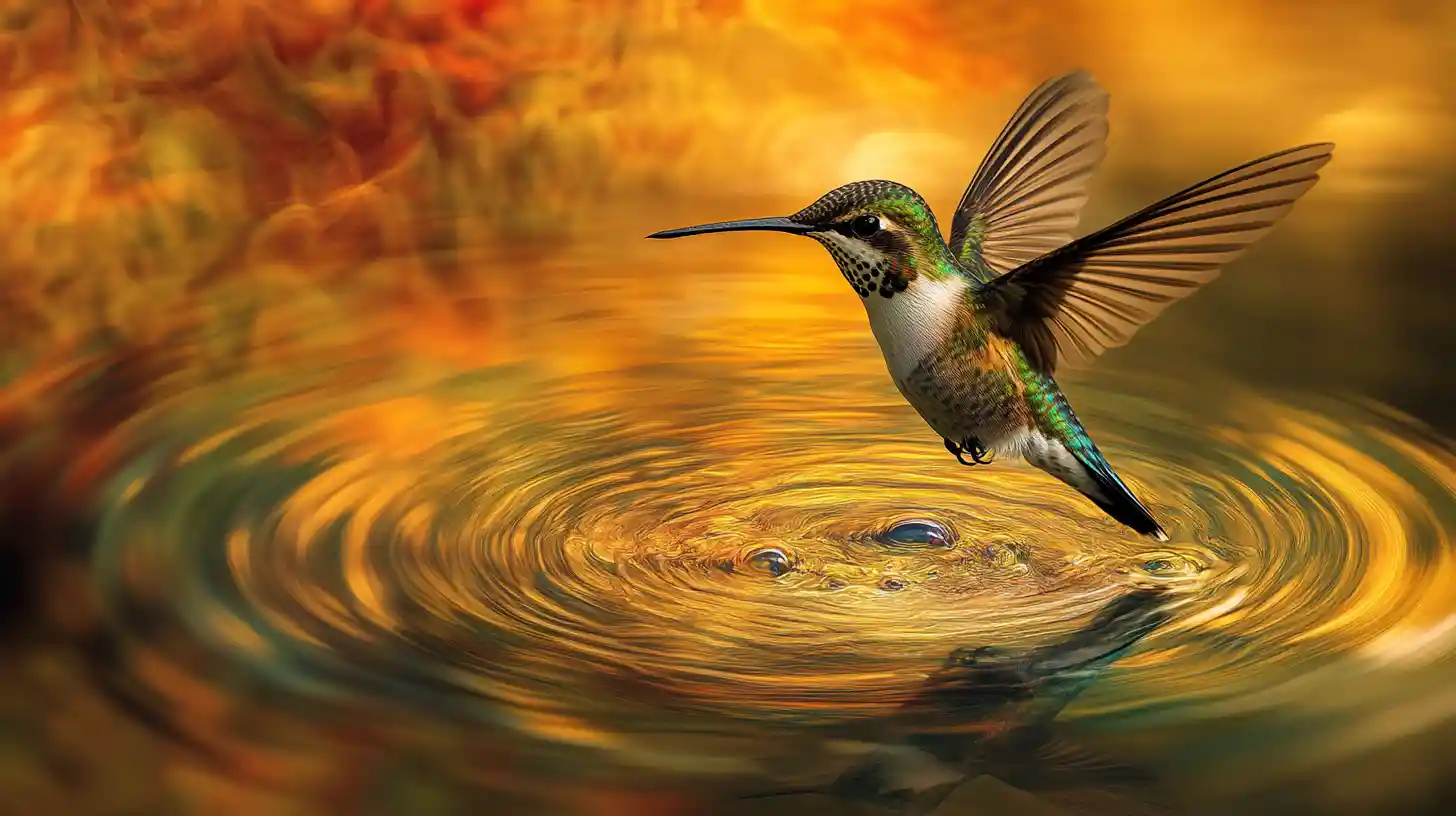 Hummingbird Hovering Beside A Glowing Surreal Bloom