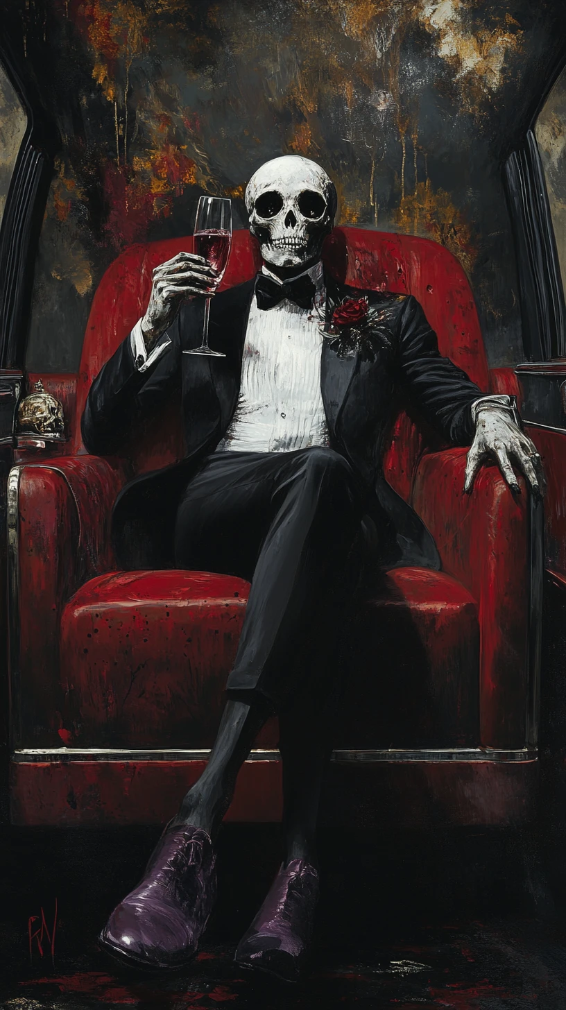 Woman alone in a stretch limousine sipping rose wine