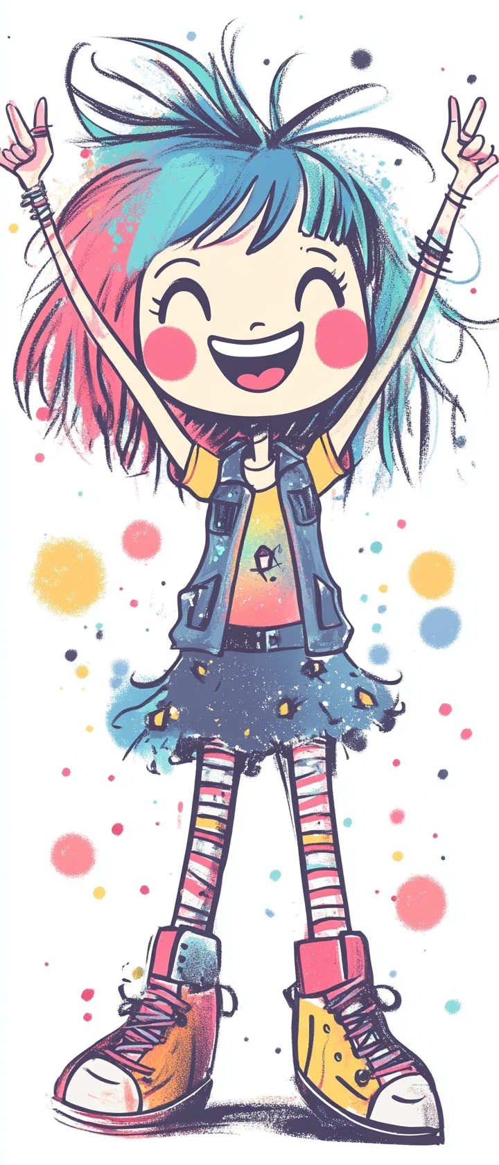 Pastel cartoon of a cute rebellious punk girl character