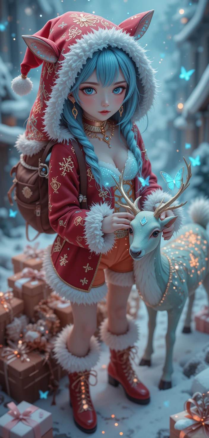 Ragazza renna anime in scena natalizia fantasy innevata