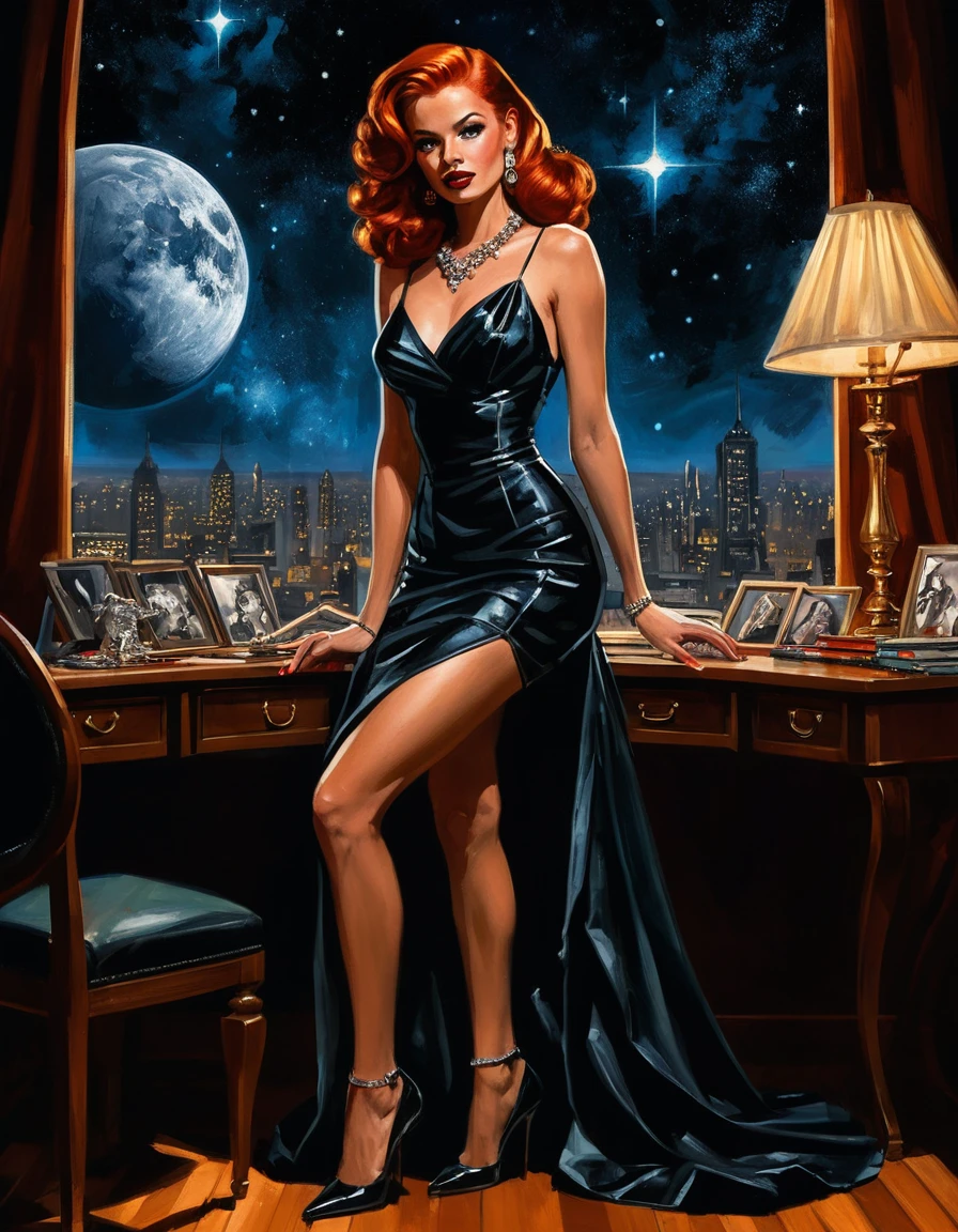 Pin up dai capelli rossi in moda serale celestiale