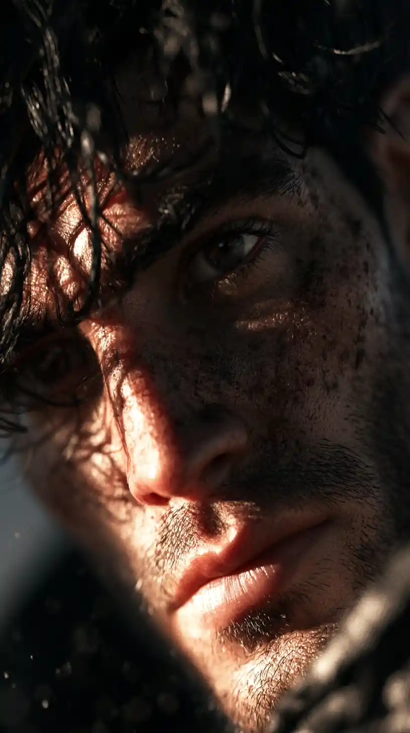 Confident young man portrait in dramatic low angle lighting
