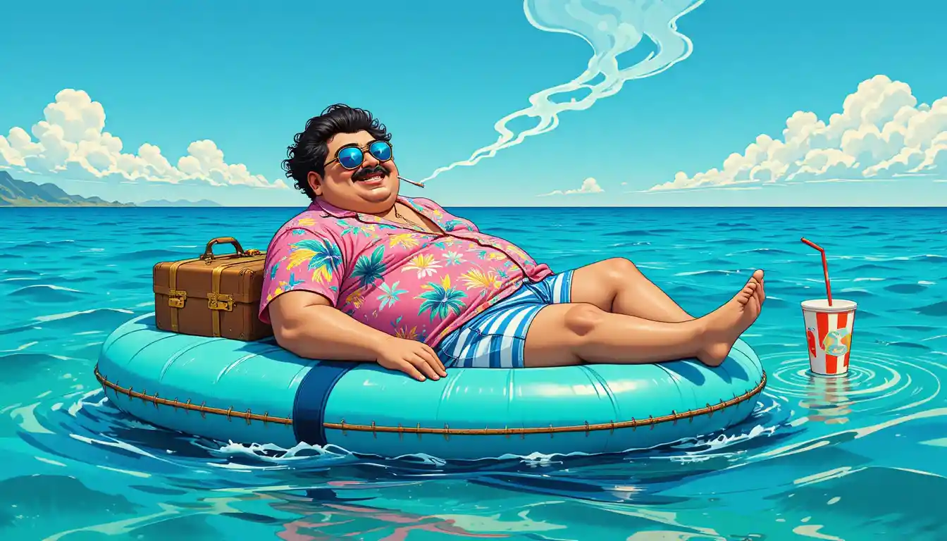 Relaxed man on turquoise raft floating in blue water