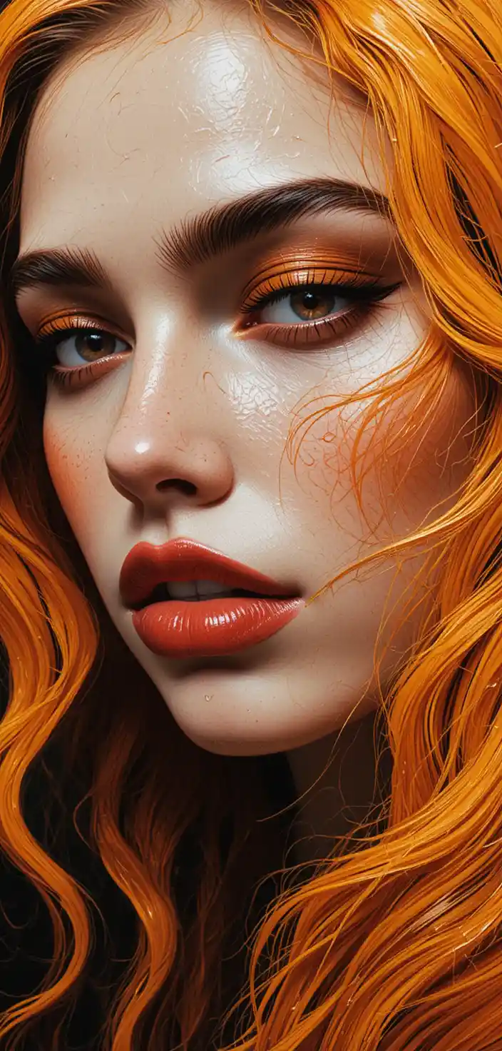 Abstract portrait of a young woman with fiery painted hair