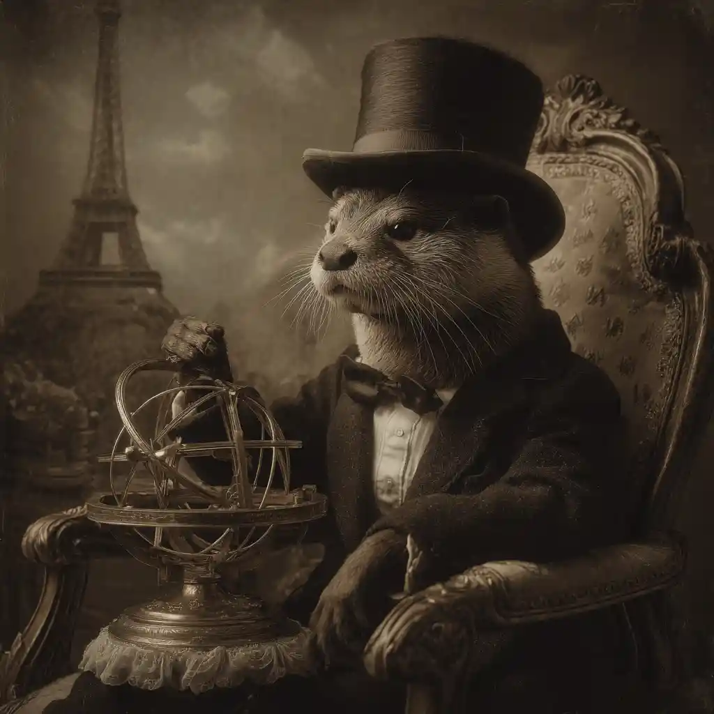 Anthropomorphic Otter Gentleman With Orrery In Vintage Portrait