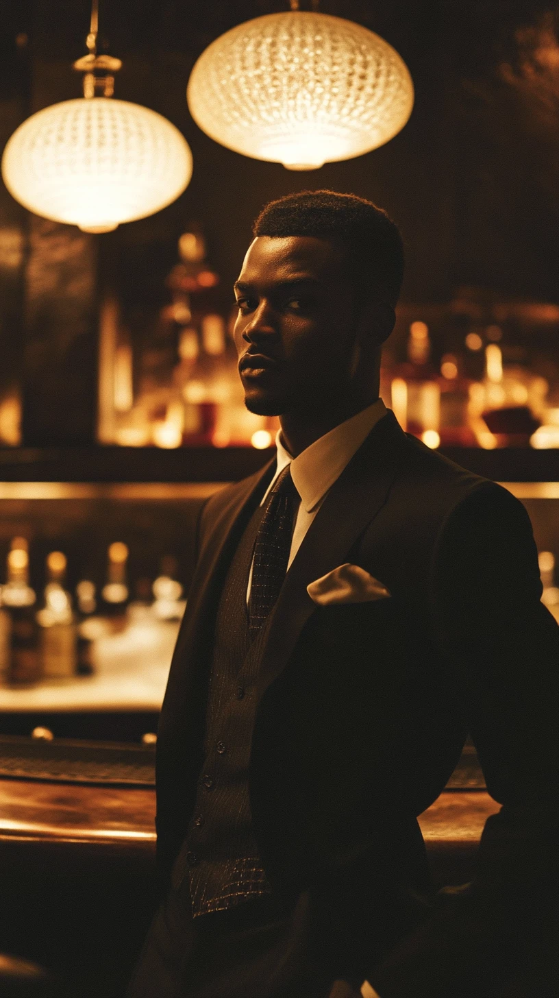 Man seated at a Jamaican bar counter at night