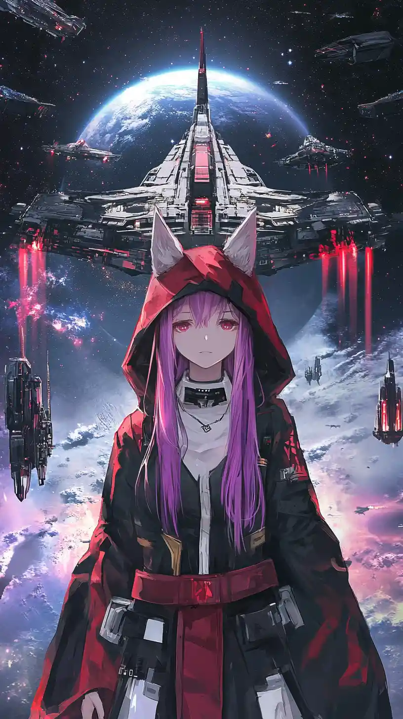 Anime warship battle in orbit above a massive planet