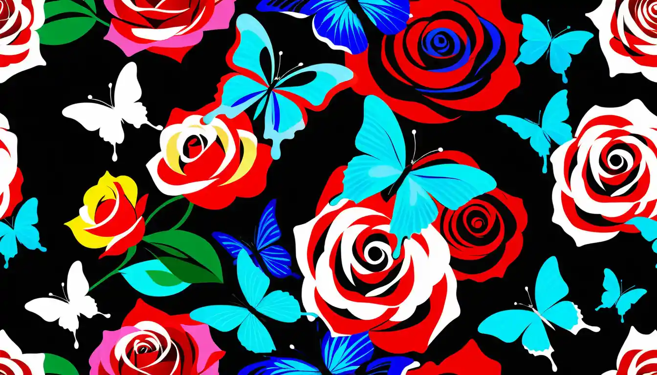 Single rose formed from shimmering butterflies in mystic garden
