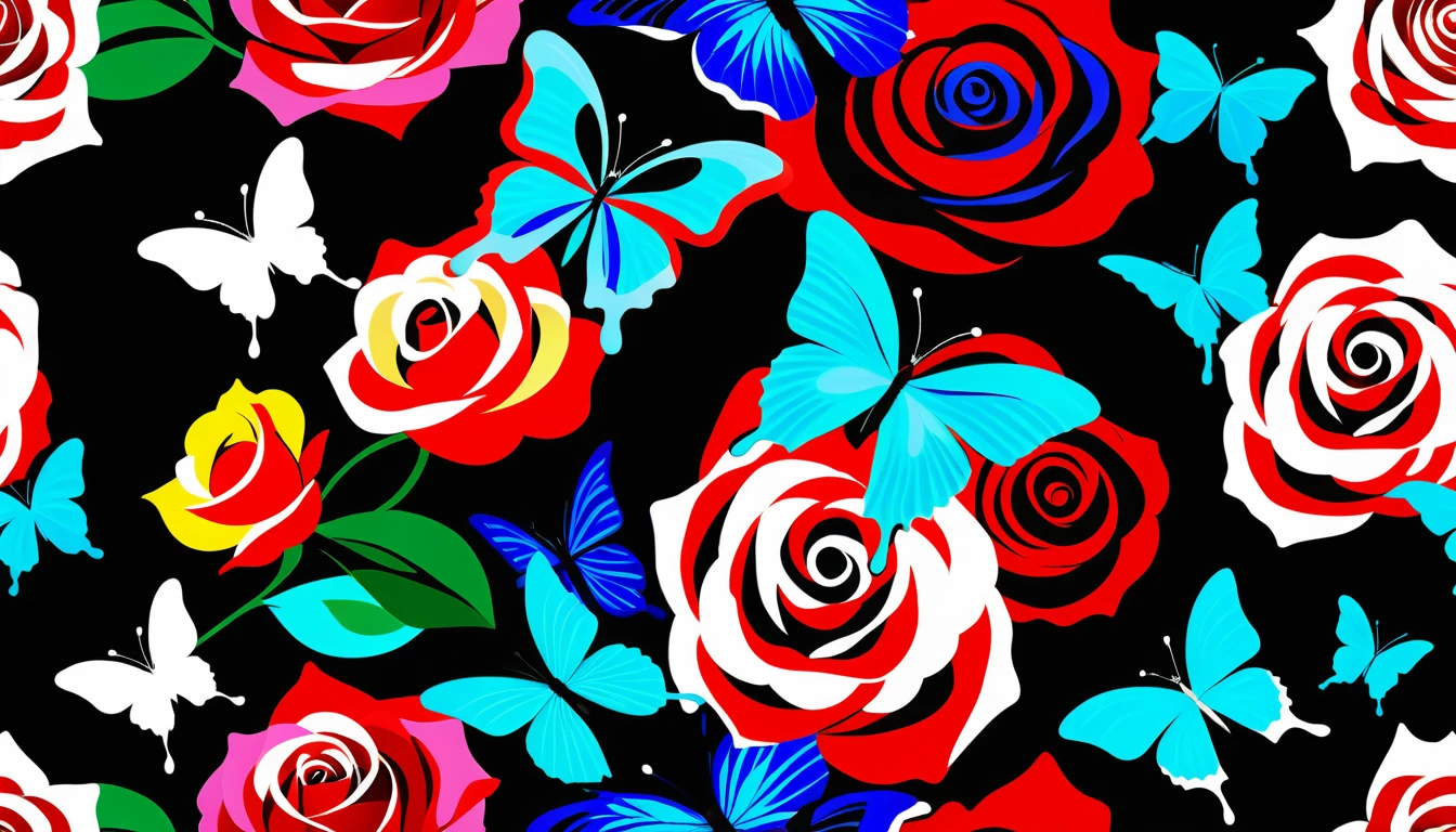Single rose formed from shimmering butterflies in mystic garden