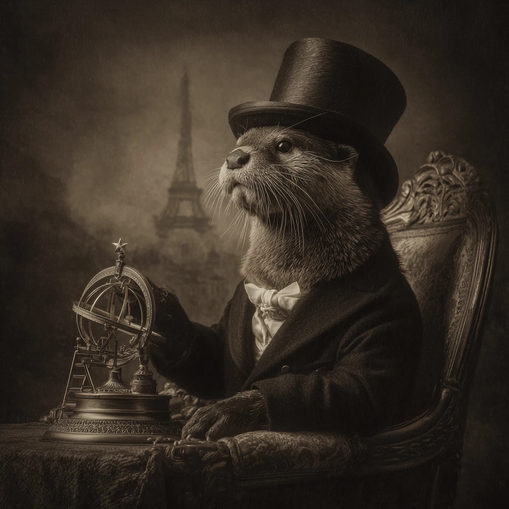 Anthropomorphic Otter In Victorian Attire With Celestial Orrery