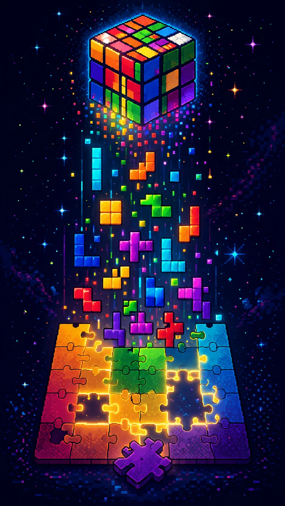 Torre vertical en pixel art de juegos de puzle clásicos