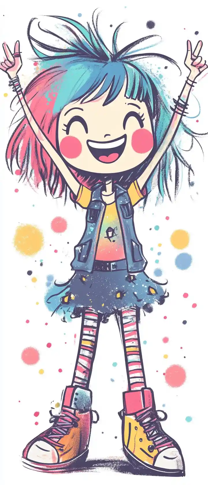 Pastel cartoon of a cute rebellious punk girl character