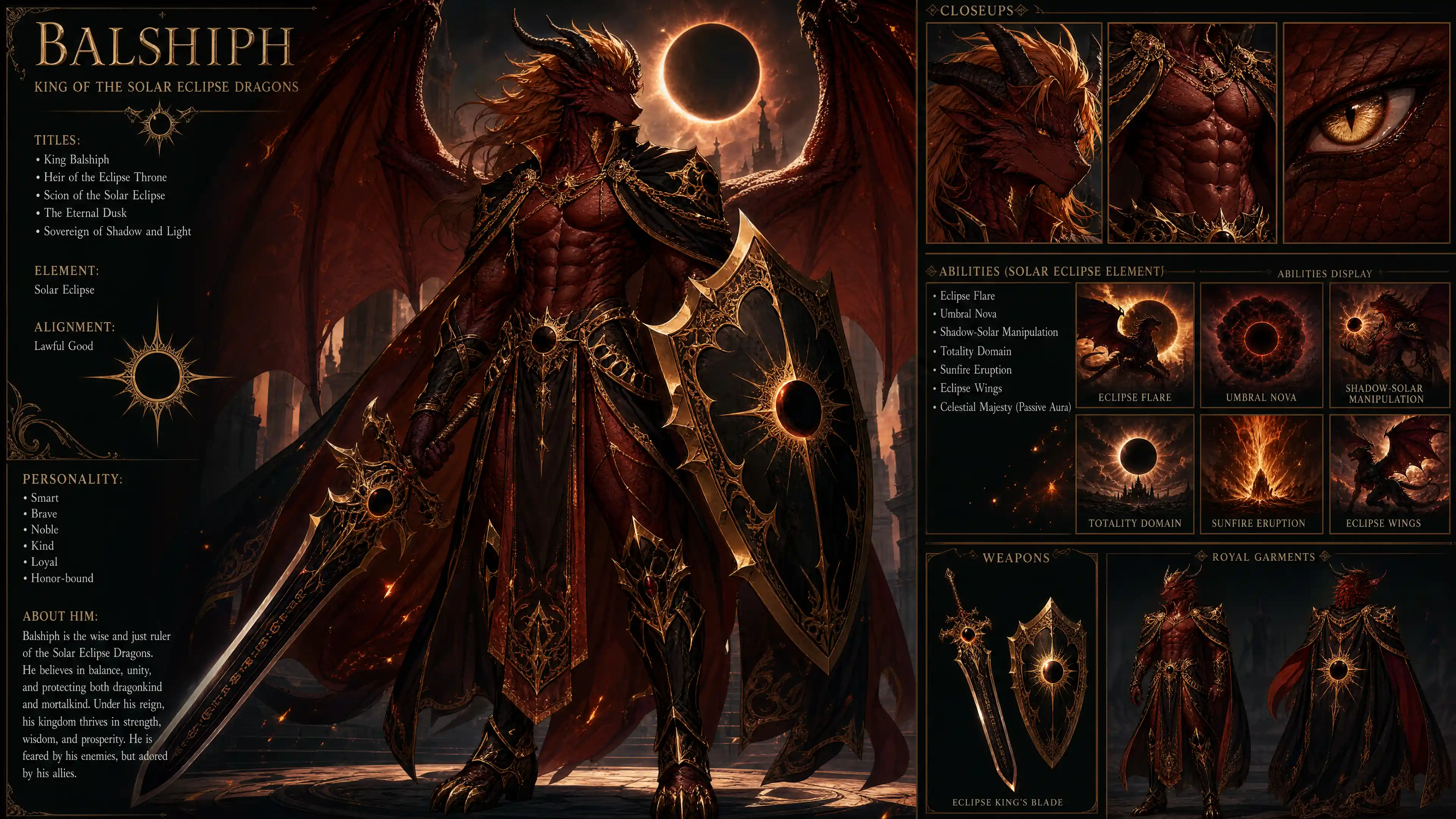 Winged dragon king warrior with solar eclipse armor